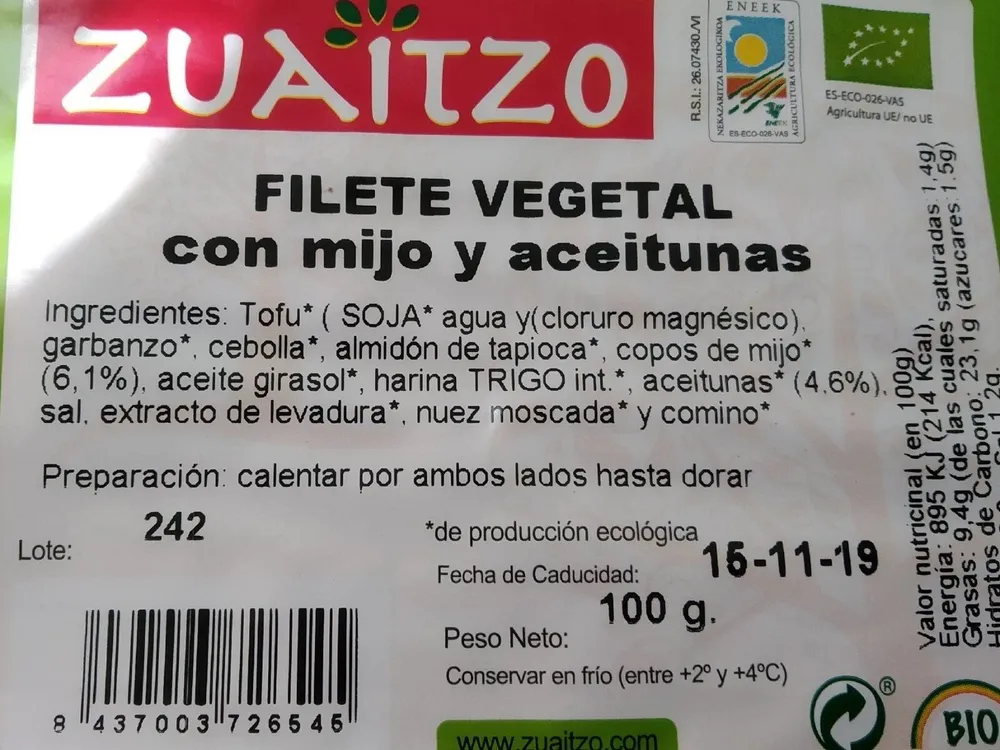 Filete mijo aceitunas