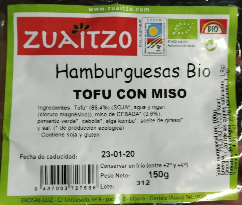 Hamburguesa bio tofu con miso
