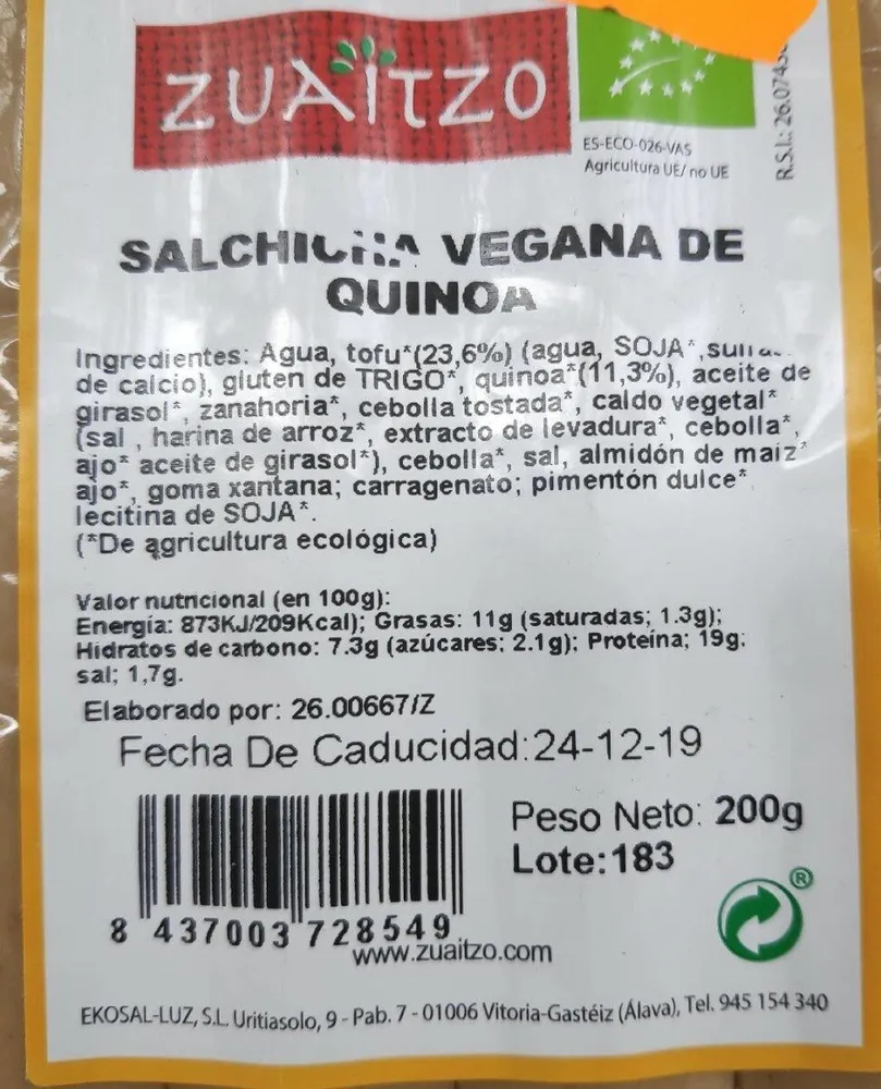 Salchicha vegana de quinoa