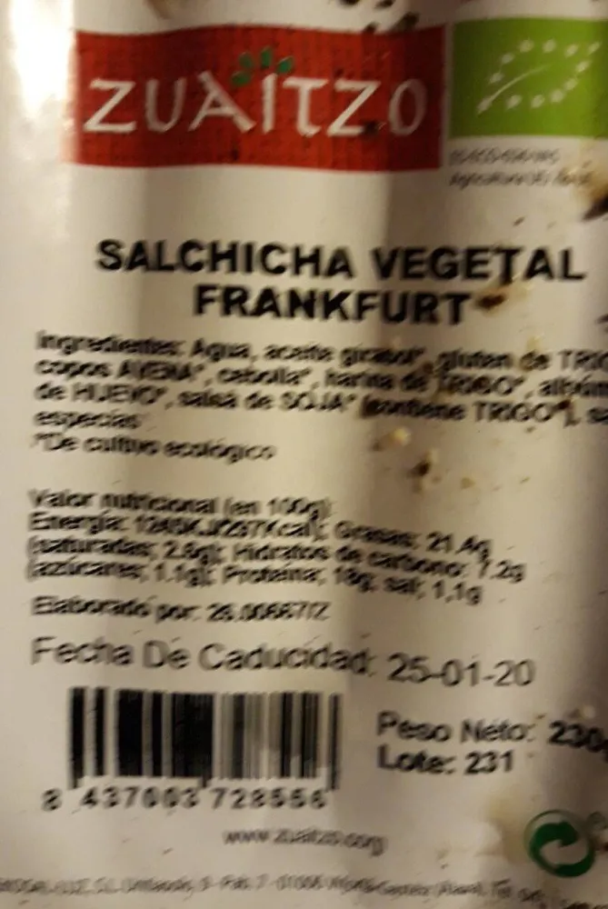 Salchicha vegetal frankfurt