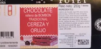 Chocolate relleno de bombón tradicional cereza y orujo