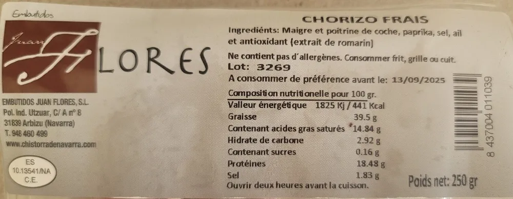 Chorizo Frais