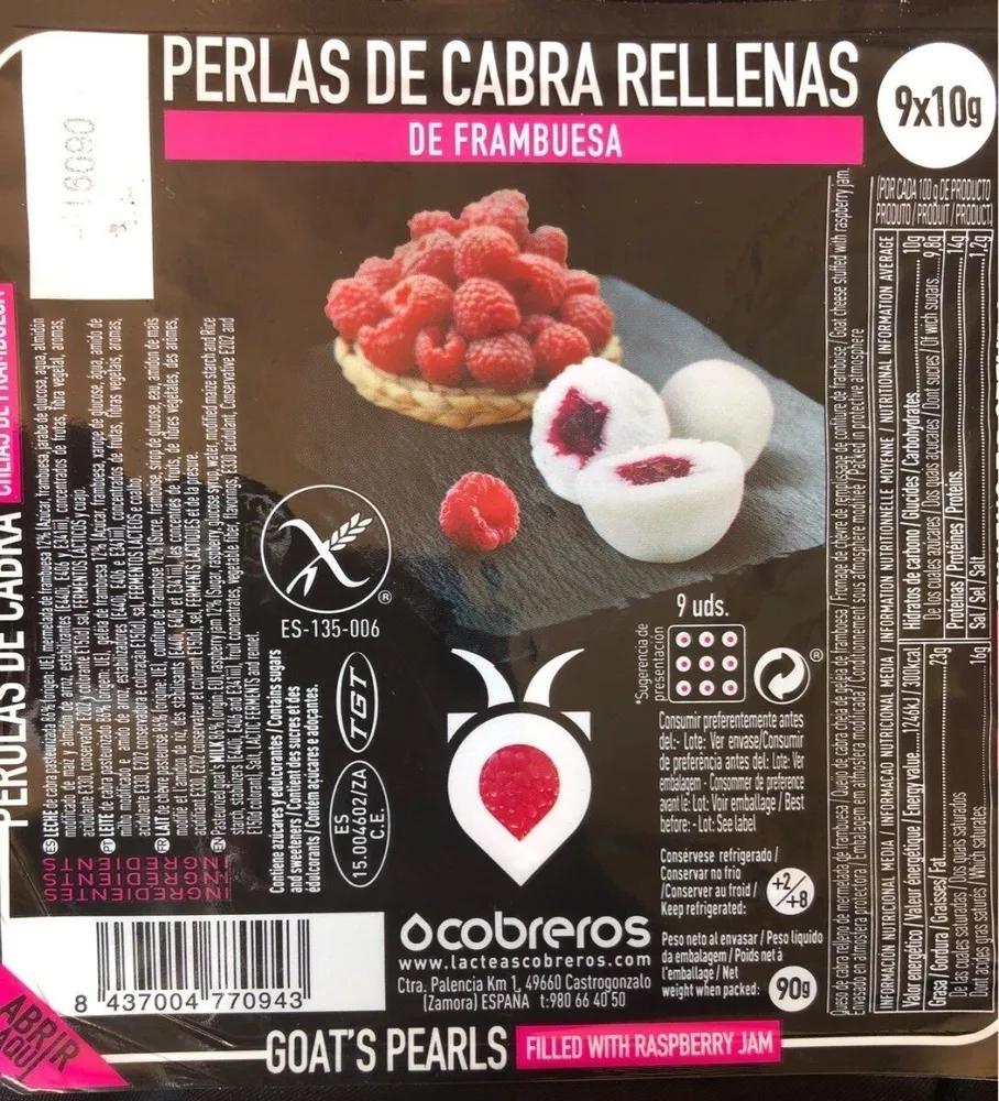 Perlas de cabra rellenas de frambuesa