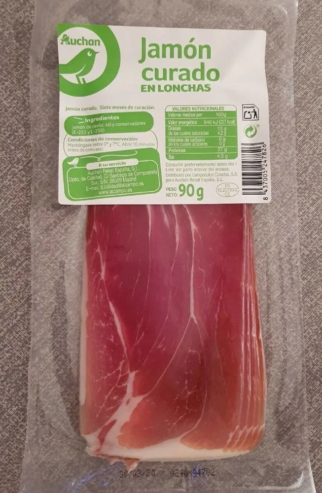 Jamón curado en lonchas