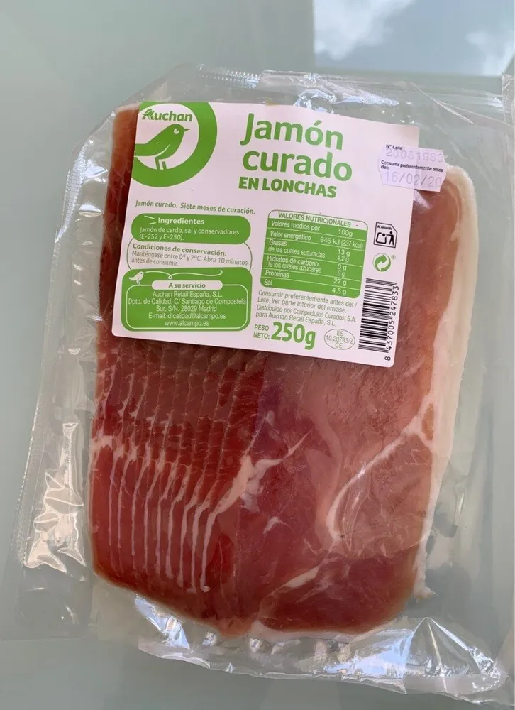 Jamón curado en lonchas