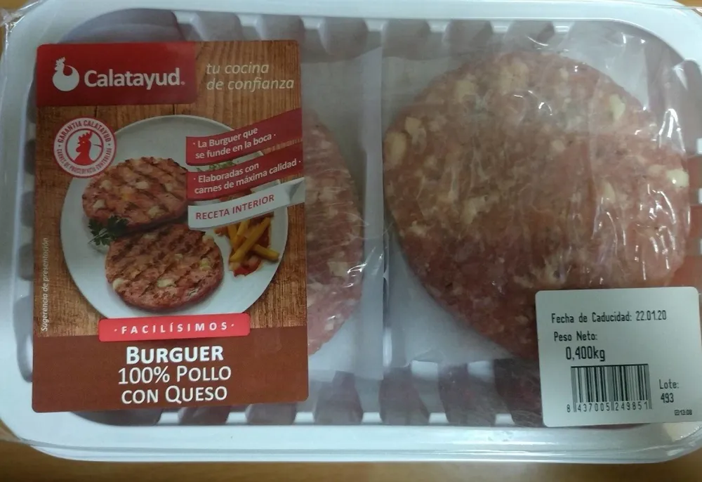 Hamburguesa 100% pollo con queso