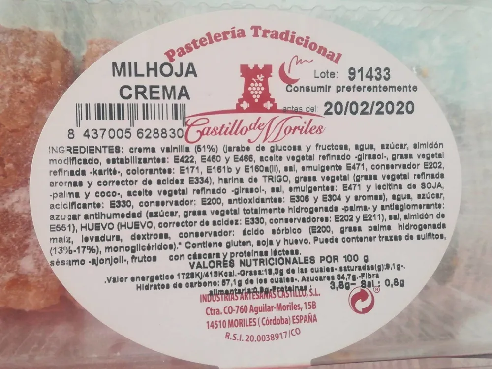 Milhoja crema