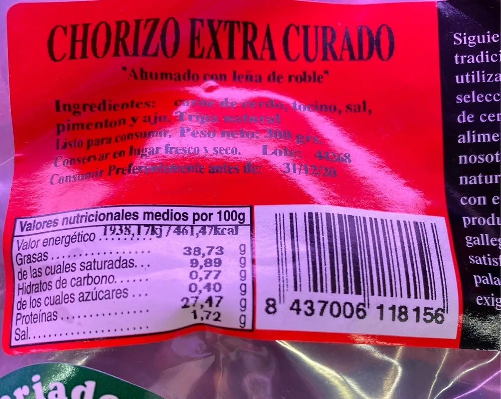 Chorizo extra curado