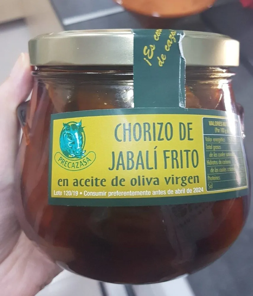 Chorizo de jabali frito en aceite de oliva virgen