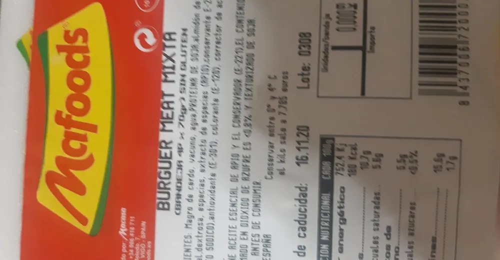 Burger meat Mafoods