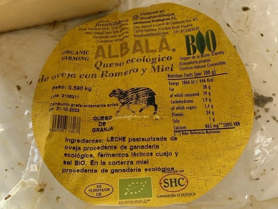 Queso ecológico de oveja con romero y miel