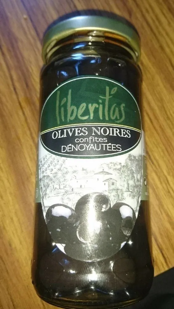 Olives noires confites dénoyautées.