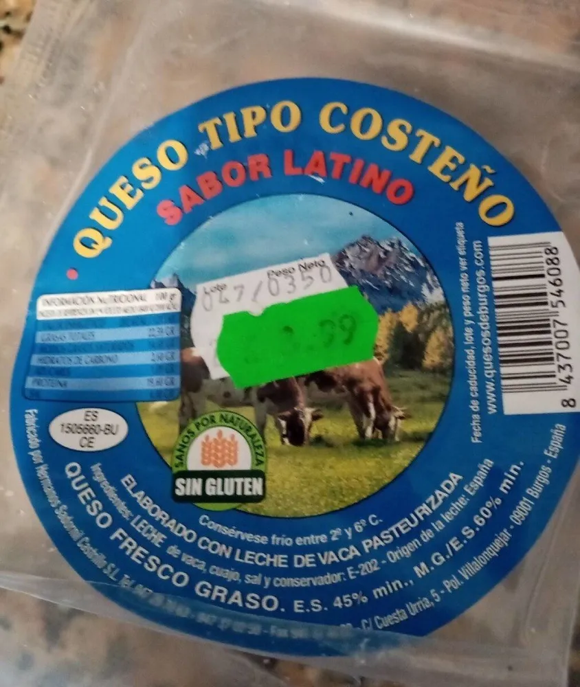 Queso tipo costeño sabor latino
