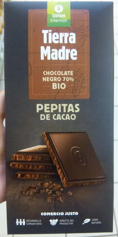 Chocolate negro 70% bio, pepitas de cacao