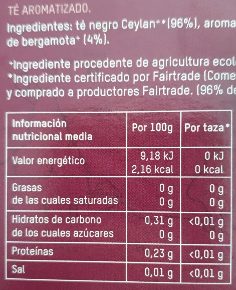 Tierra madre té earl grey bio