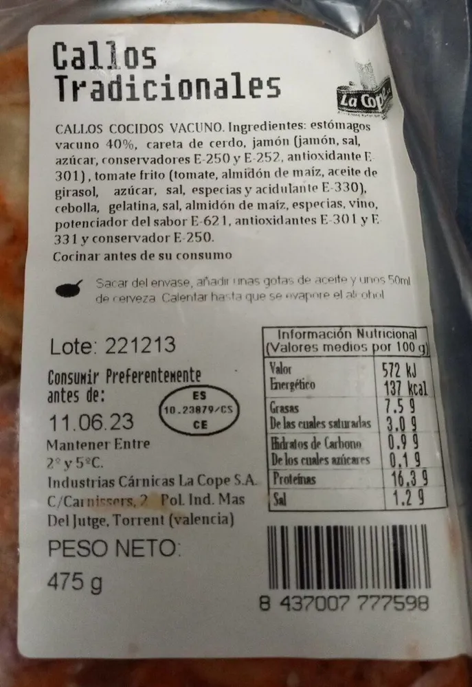 Callos  tradicionales