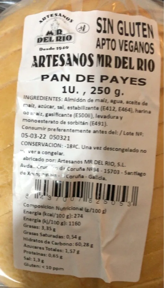 Pan de payes sin gluten apto veganos