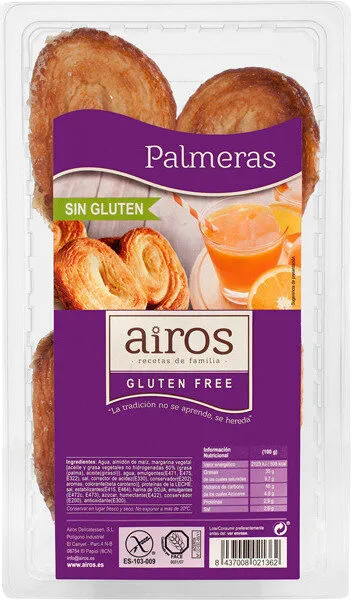 Palmeras de masa hojaldrada sin gluten