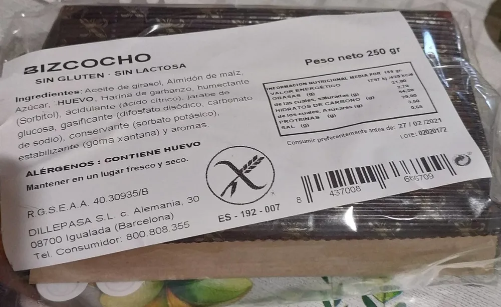 Bizcocho sin gluten sin lactosa