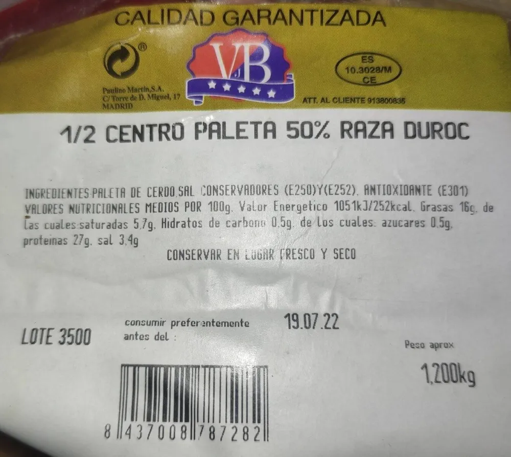 Centro paleta 50% raza duroc