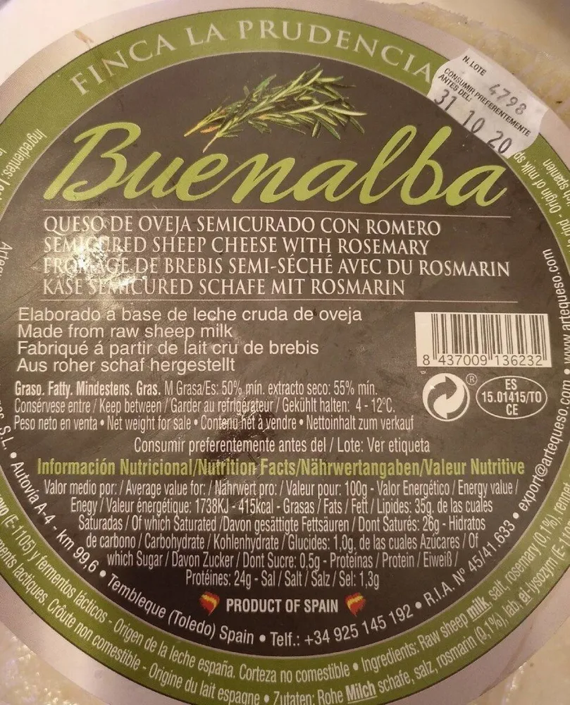 Queso oveja semicurado con romero Buenalba