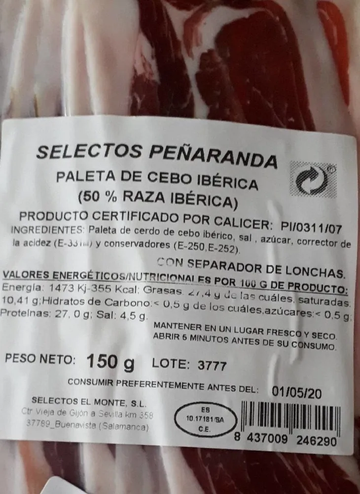 Paleta de cebo ibérica