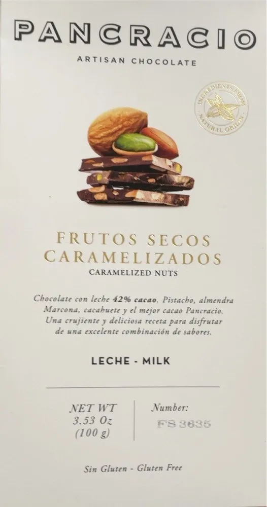 Chocolate con leche y frutos secos caramelizados