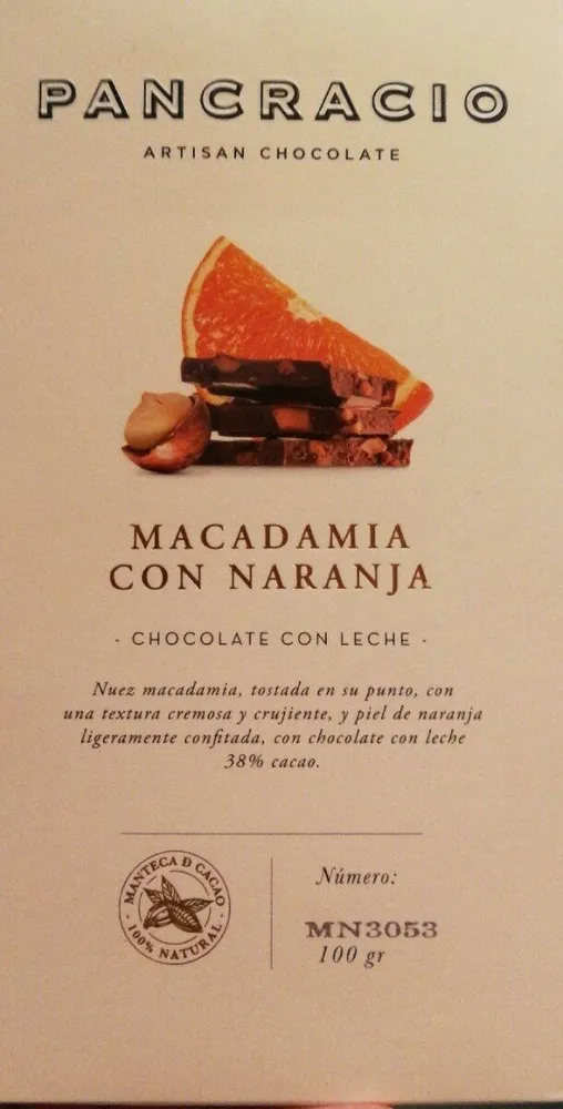 Chocolate con leche de macadamia con naranja