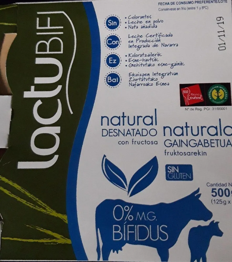 Yogurt natural desnatado con fructosa
