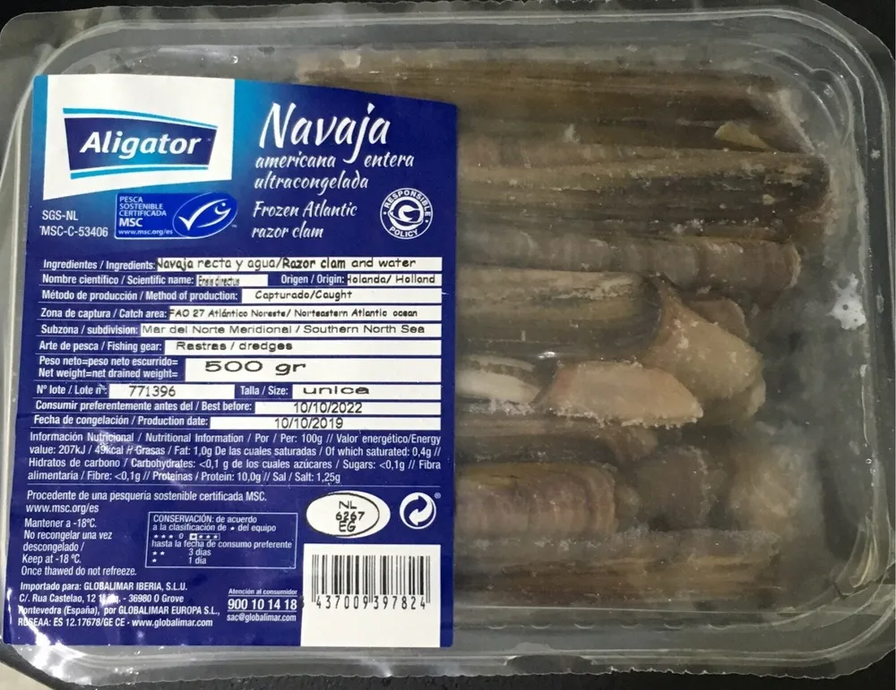 Navajas americanas enteras ultracongeladas