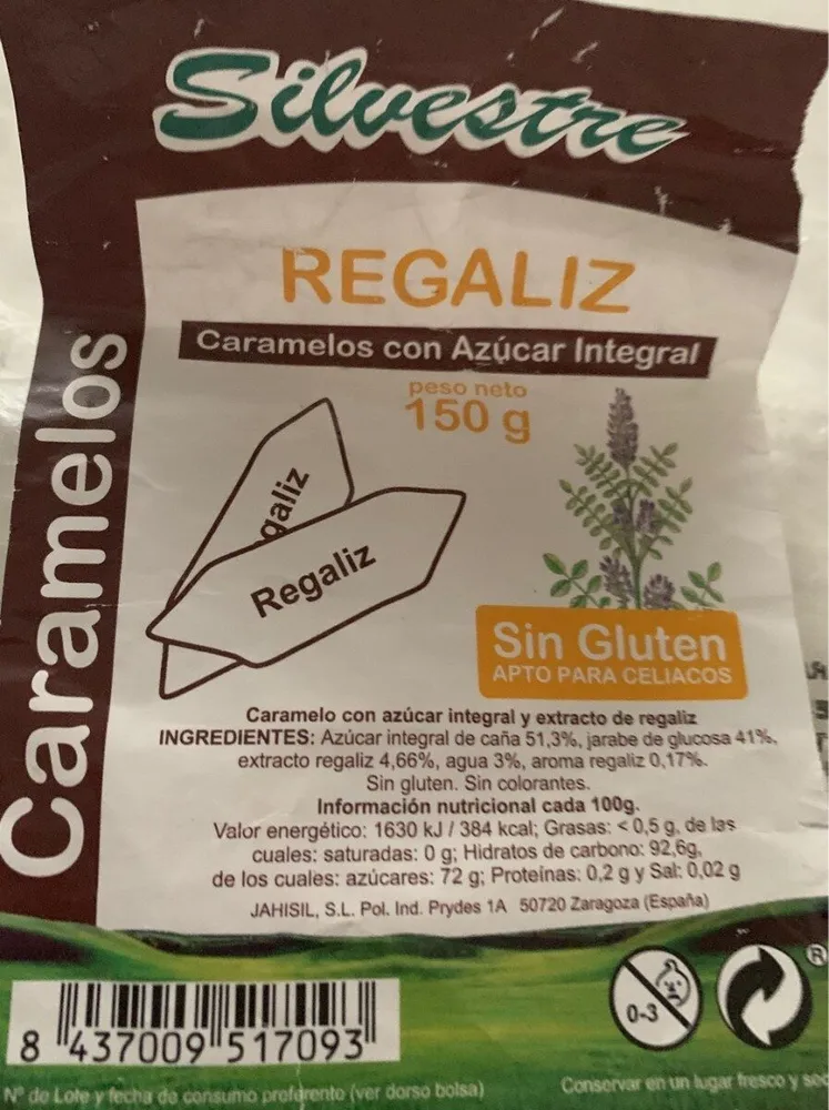 Caramelos de regaliz con azúcar integral