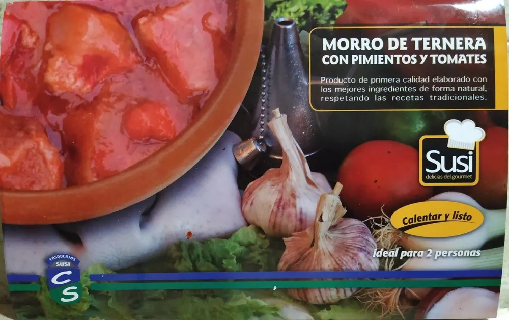 Morro de ternera con pimientos y tomates