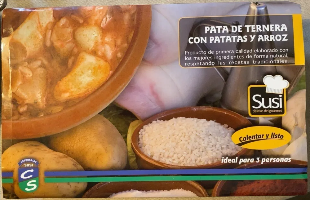Pata de ternera con patatas y arroz