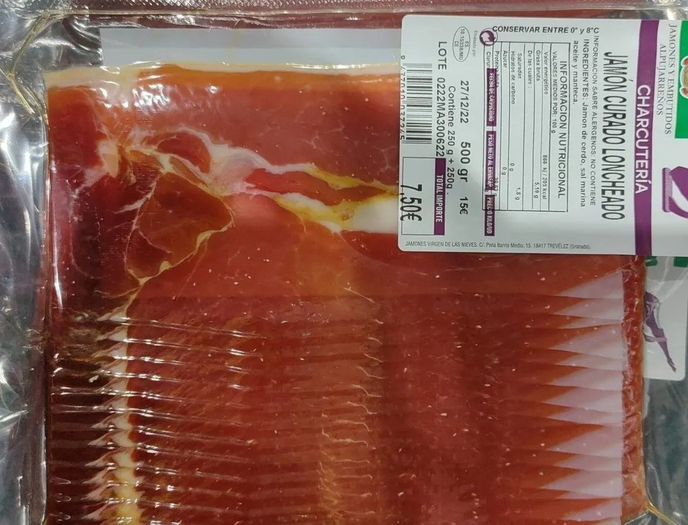 Jamón curado loncheado