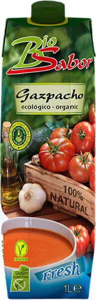 Gazpacho ecológico sin gluten con aceite de oliva virgen extra
