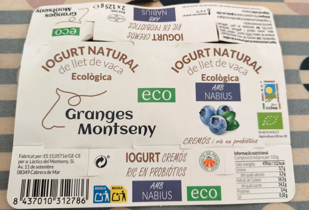 Iogurt natural de llet de vaca ecològica