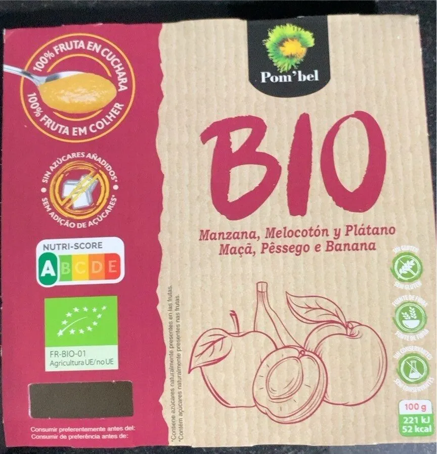 Puré de fruta manzana melocotón y plátano
