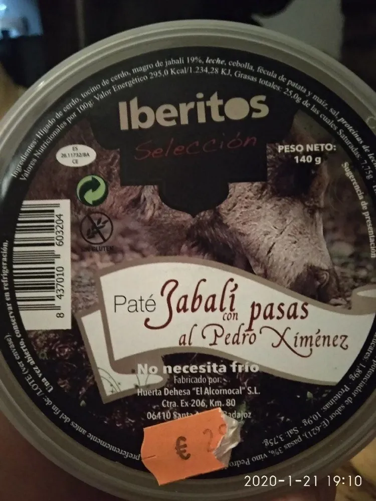 Paté de jabalí con pasas al Pedro Ximénez