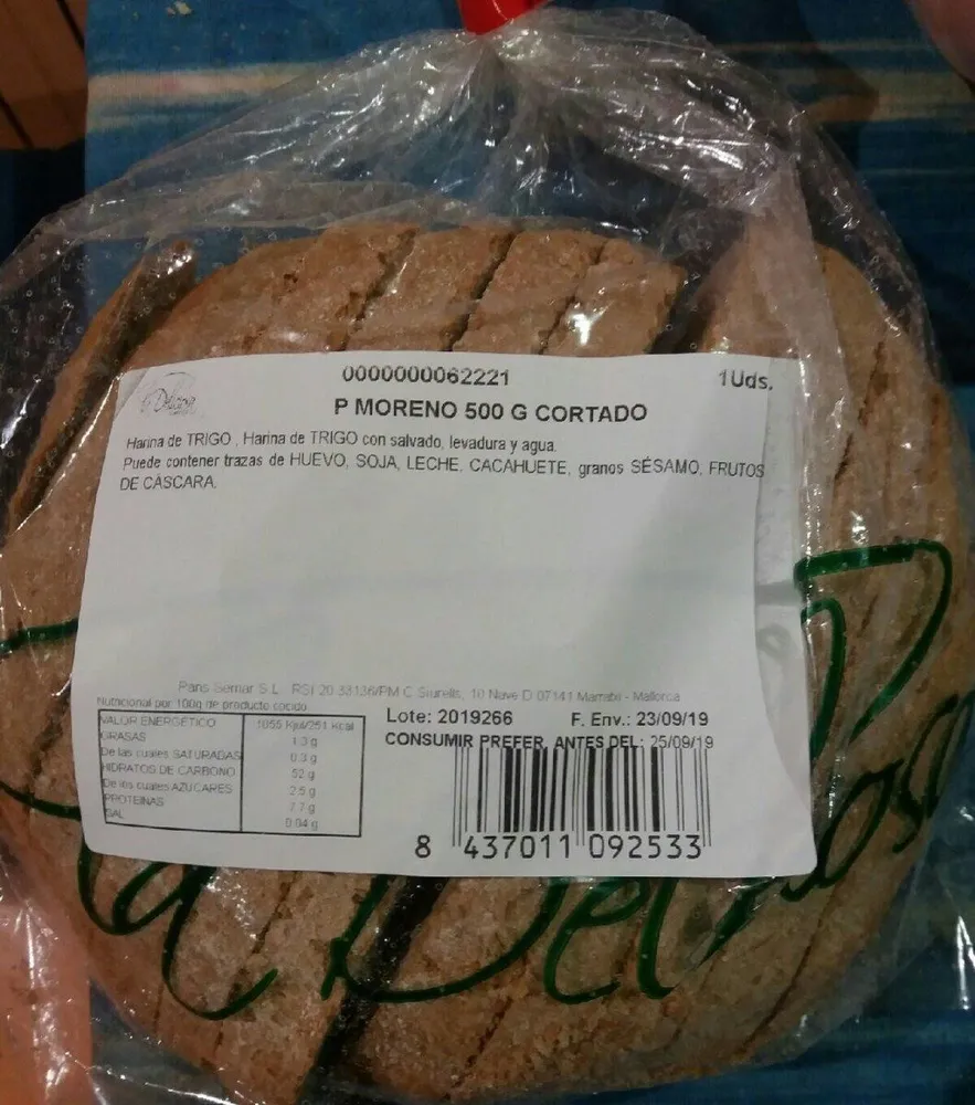 Pan moreno cortado