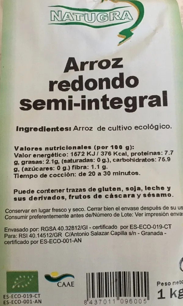 Arroz redondo semi-integral