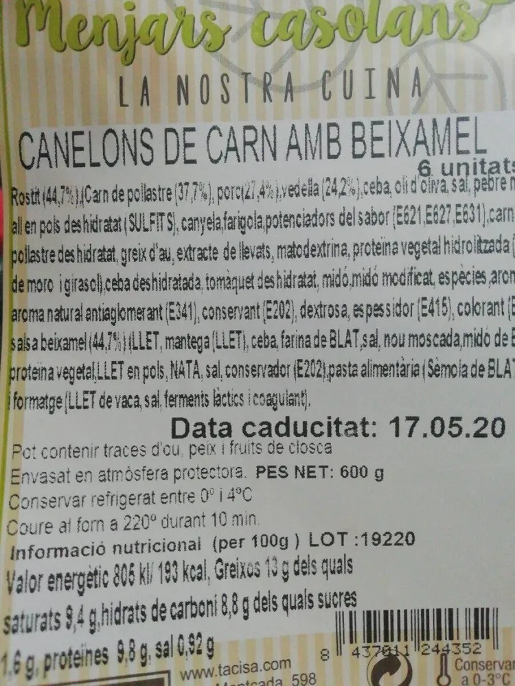 Canelons de carne amb beixamel
