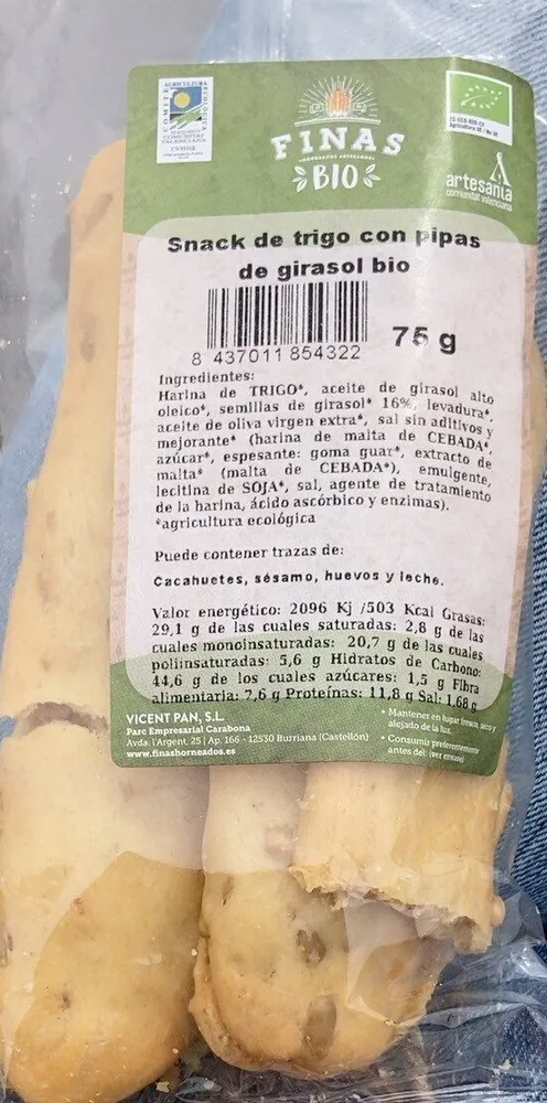 Snack de trigo con pipas de girasol bio