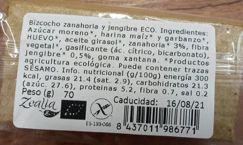 Bizcocho de zanahoria y jengibre