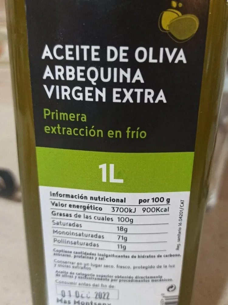 Aceite de oliva arbequina virgen extra