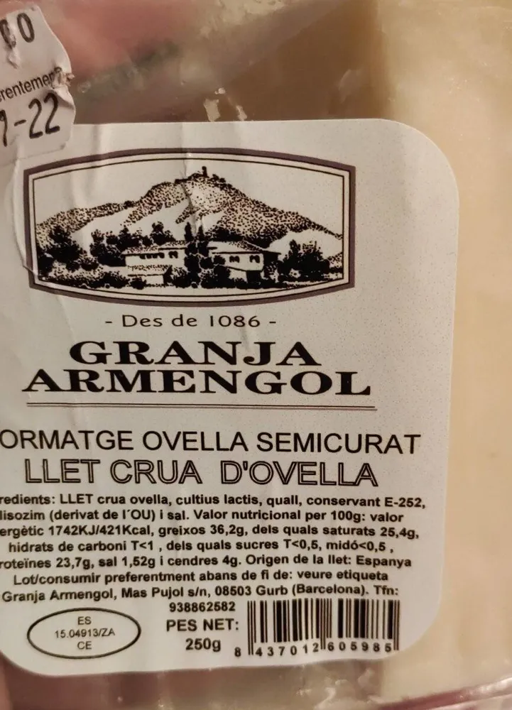 Formatge ovella semicurat granja armengol