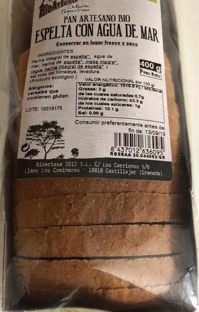 Pan artesano bio espelta con agua de mar