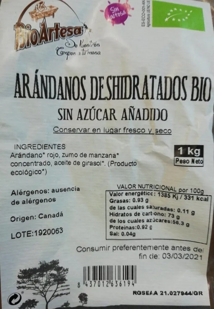 Arandanos deshidratados bio