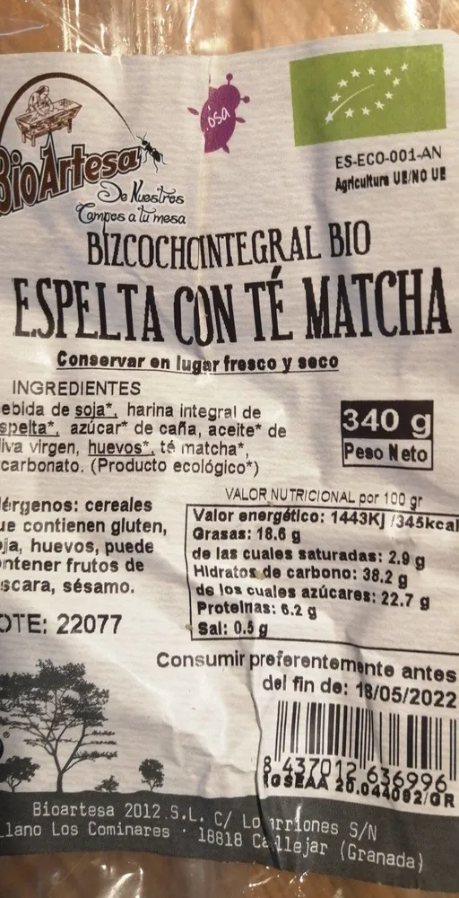 Bizcocho de espelta con te matcha