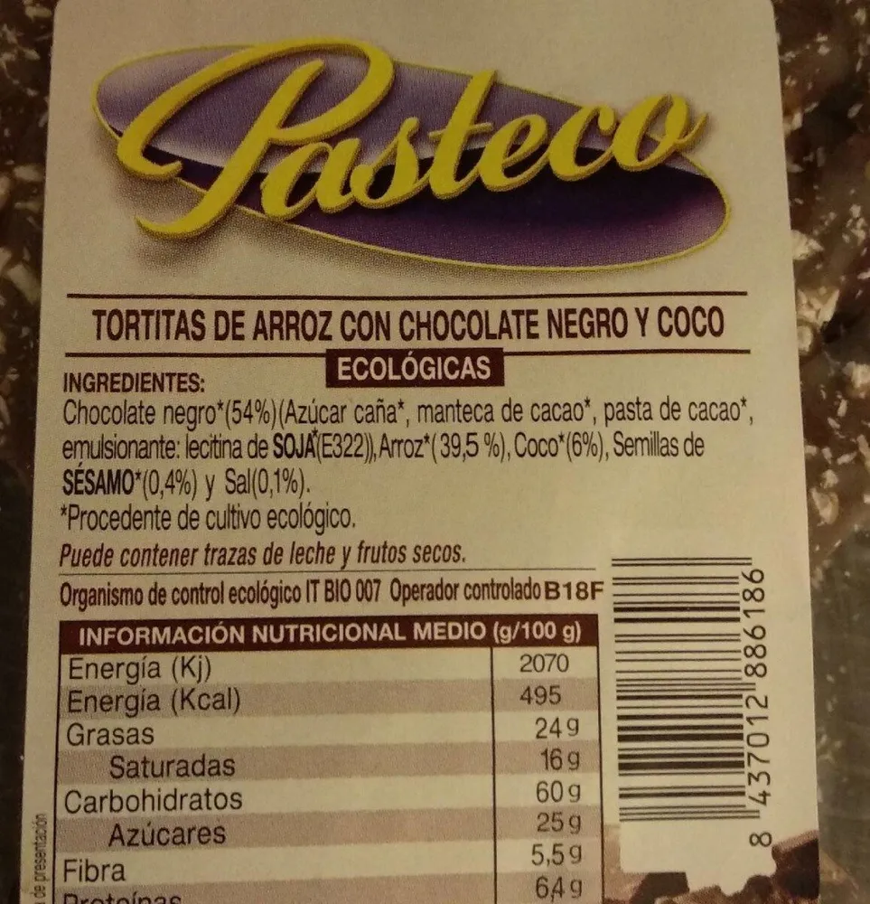 Tortitas de arroz con chocolate negro y coco