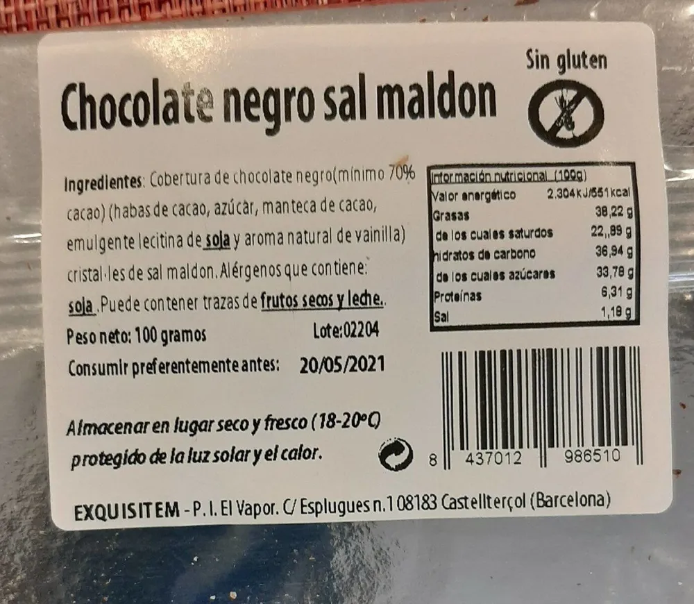 Chocolate negro sal maldon